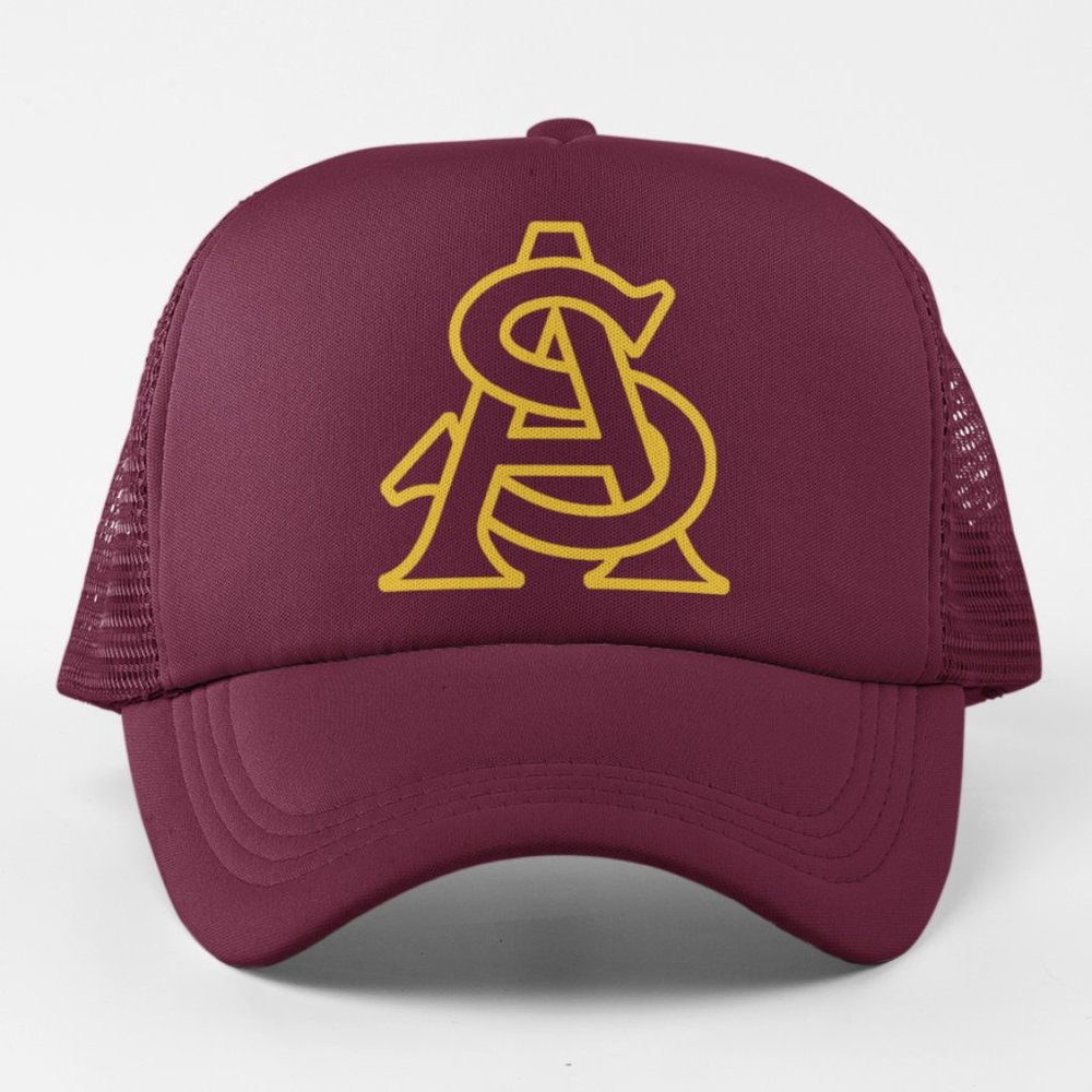 NEW Arizona State Sun Devils Monogram Logo Foam Trucker Mesh Snapback Hat MAROON